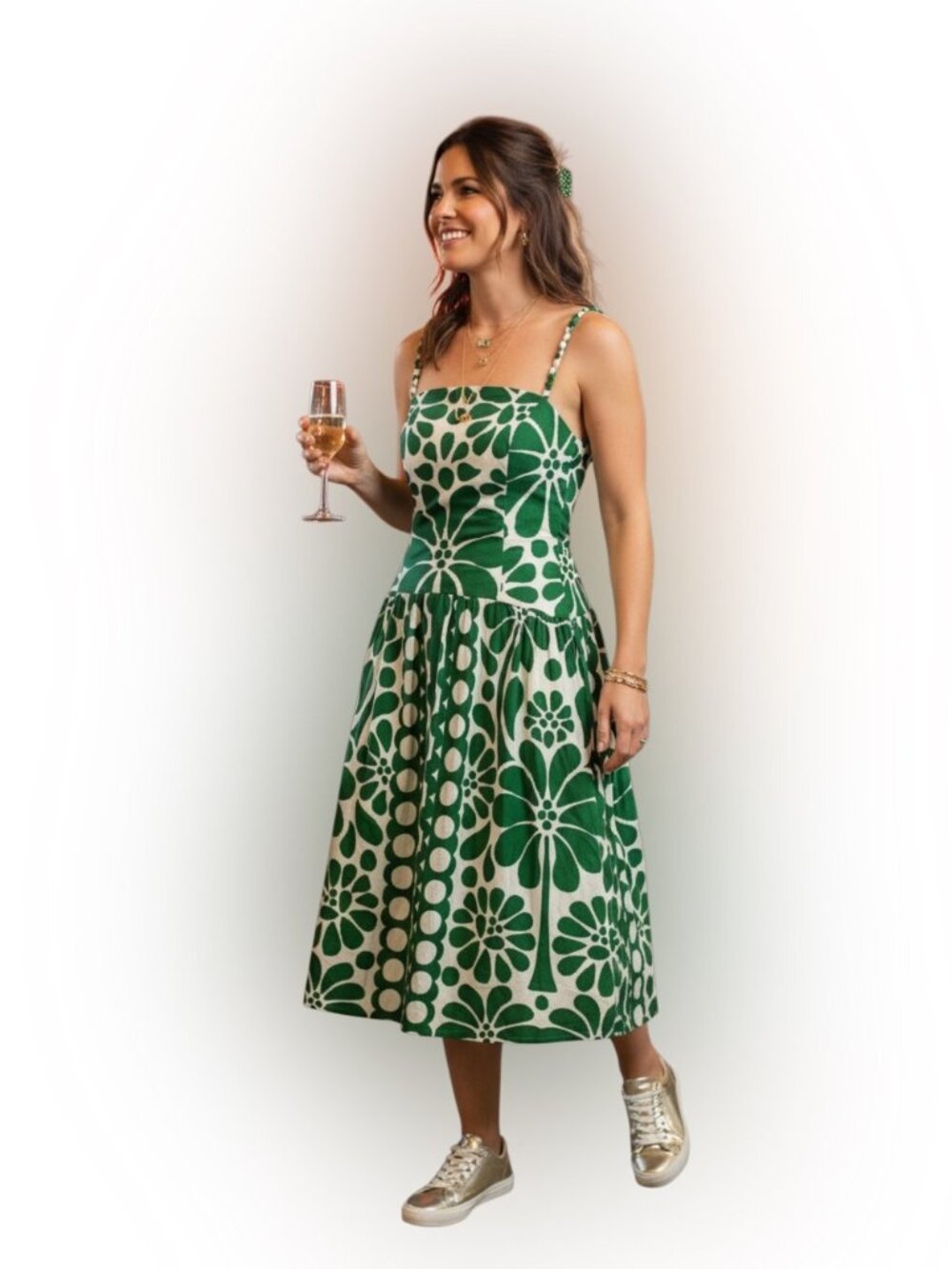 Caroline Constas Green and Cream Floral Midi Dress - Picture 5 of 14